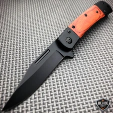 8" Gentleman's Black Wood Handle Spring Open Assisted Folding Pocket Knife NEW