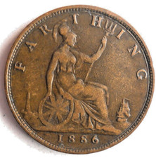 1886 GREAT BRITAIN FARTHING - Excellent Coin - FREE SHIP - Bin #719