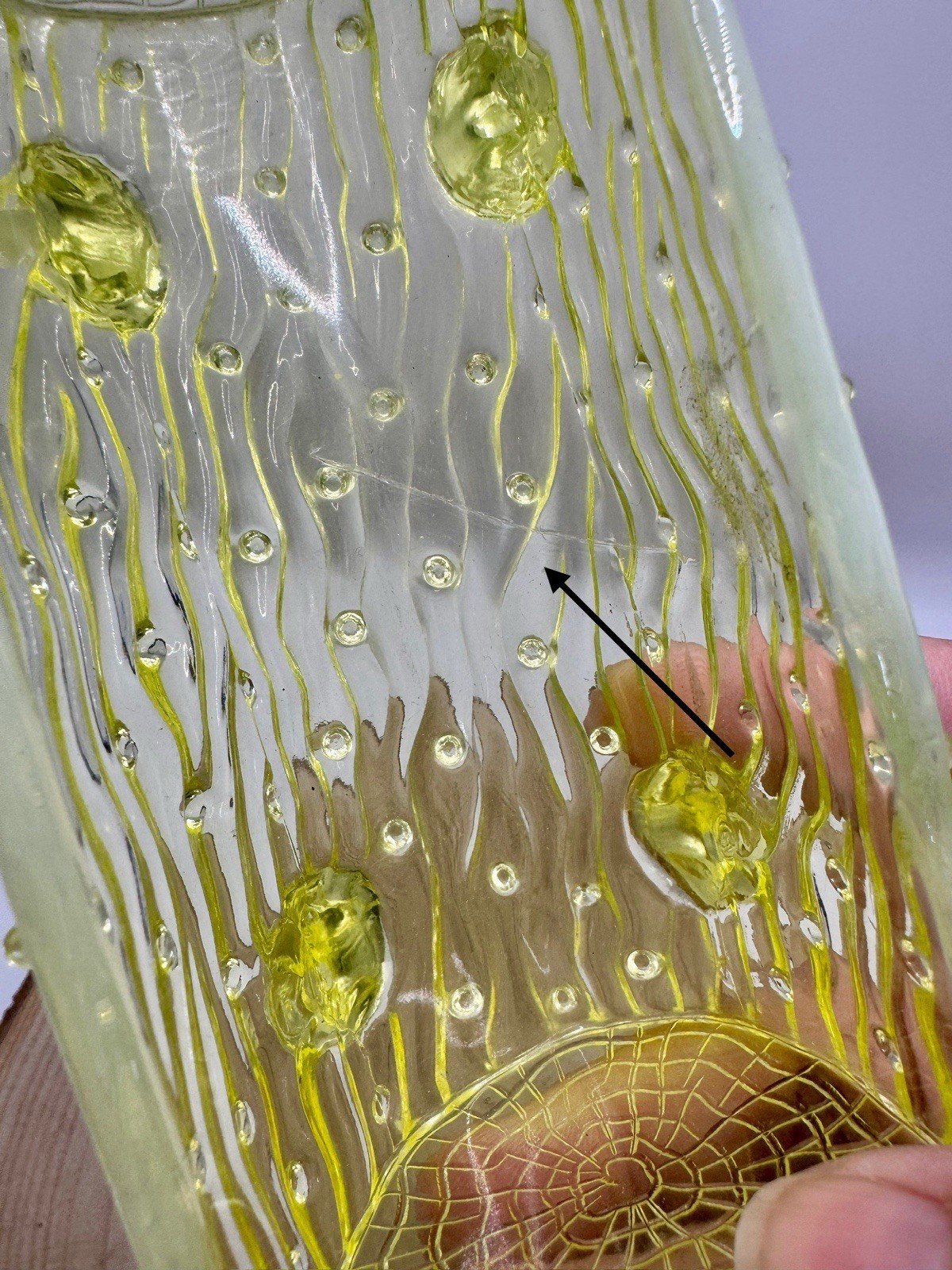 Antique Northwood Vaseline Glass Half Log Sugar Dish Glows Some Damage