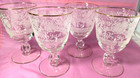 Vntg Libbey Water Goblet Glasses White Floral Gold Trim Stemmed Set 4