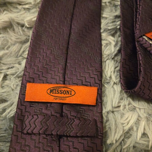 MISSONI Silk Men’s Tie Deep Purple And Black Chevron Necktie - Picture 3 of 6