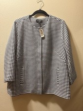 Talbots Jacket Women s 14W Blue/ White Blazer Full Zip NEW