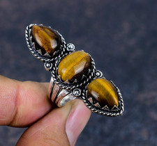 Tiger's Eye Gemstone 925 Sterling Silver Handmade Ring Jewelry Love Forever Gift