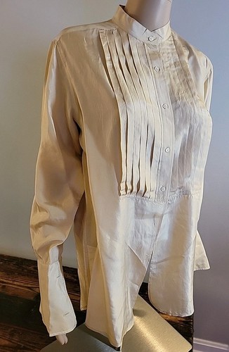 Banana Republic Pleated Tuxedo Vintage 90s Champagne Mandarin S Oversize Shirt - Picture 2 of 11