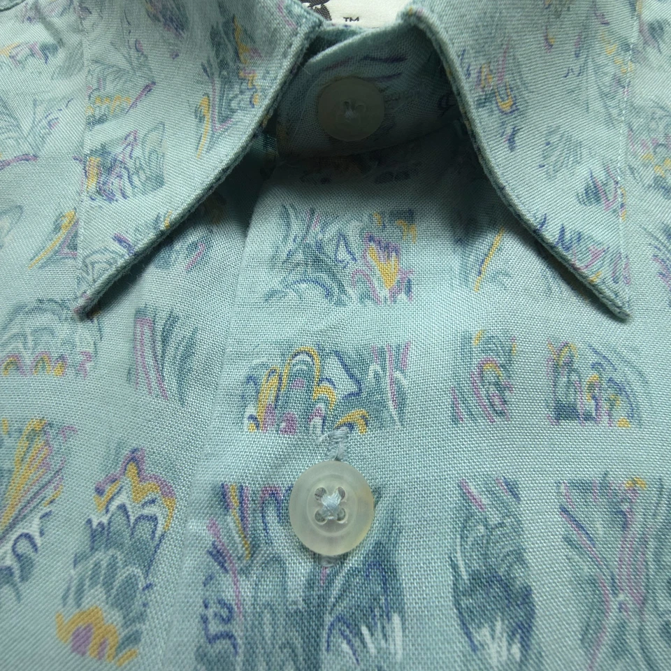 VTG Reunion Men Shirt Small Light Blue Floral Check Pure Rayon 80s Dance Club S - Image 3 of 4