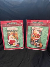 2 Vtg Bucilla Holiday Time Stocking Kits Santa's 84180  84183 NEW