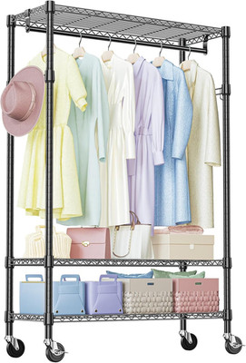 Sturdy Black Rolling Garment Rack - Heavy Duty Clothes Organizer 83.6'' H