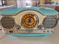 Retro Portable Boombox Stereo Blue Cream AM/FM Radio Dial Classic Music Player