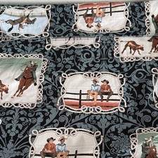 Cowboy Up rodeo scenes broncs roping gray Michael Miller western fabric