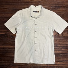 Quicksilver Waterman Collection Shirt Men's Small S Comfort Fit Palm Trees beige