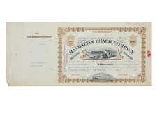 1880s Manhattan Beach Company #0000 Specimen Stock Certificate