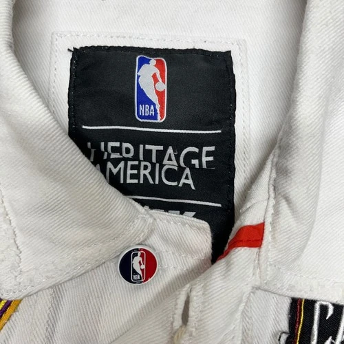 Heritage America UNK NBA Denim Vest Mens M White Distressed All Over Patches NWT image 8