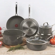 T-Fal Ceramic Excellence Nonstick 10-Piece Cookware Set Pots & Pans in Grey NEW