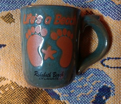 Vintage Agiftcorp Rehoboth Beach Life's A Beach Coffee Tea Mug Hippie Chic Rare