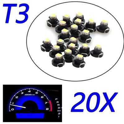 20 Pieces T3 Dashboard LED Light Bulb SMD-3030 Instrument Panel Cluster Blue 12V