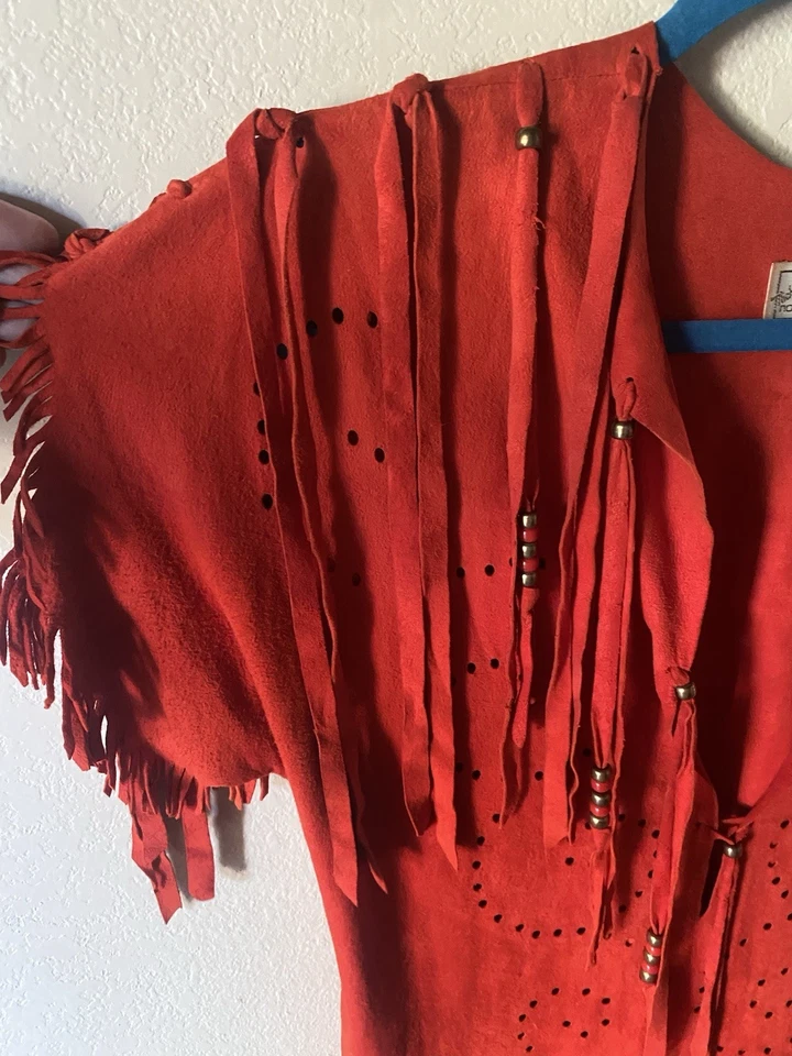 Vintage North Beach Leather Red Suede Fringed Dress Michel Jacques Size Medium - Image 3 of 4