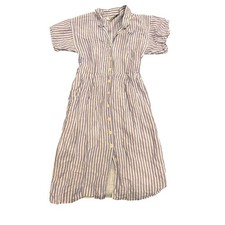Vintage Ann Tjian for Kenar Linen Dress Petite 2 Purple Stripe Button Front