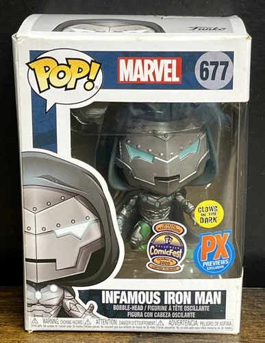 Funko Pop! Heroes: Marvel Infamous Iron Man #677 GITD PX Exclusive 2020 Comic