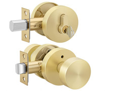 Goldenwarm Gold Door Knob with Deadbolt Entry Exterior Single Cylinder Keyed Set