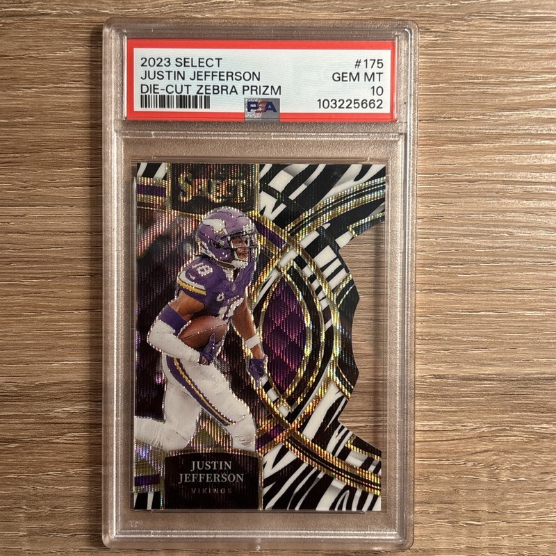 2023 Panini Select Premier Level Die Cut Justin Jefferson Zebra Prizm PSA 10
