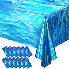 12 Pcs Iridescent Ocean Waves Tablecloths Disposable Plastic Ocean Blue Table...
