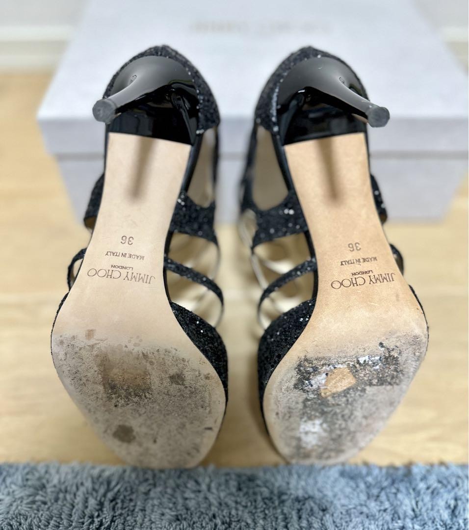 Jimmy Choo Mules Sandals Heel Glitter Black EU36 US6 Used