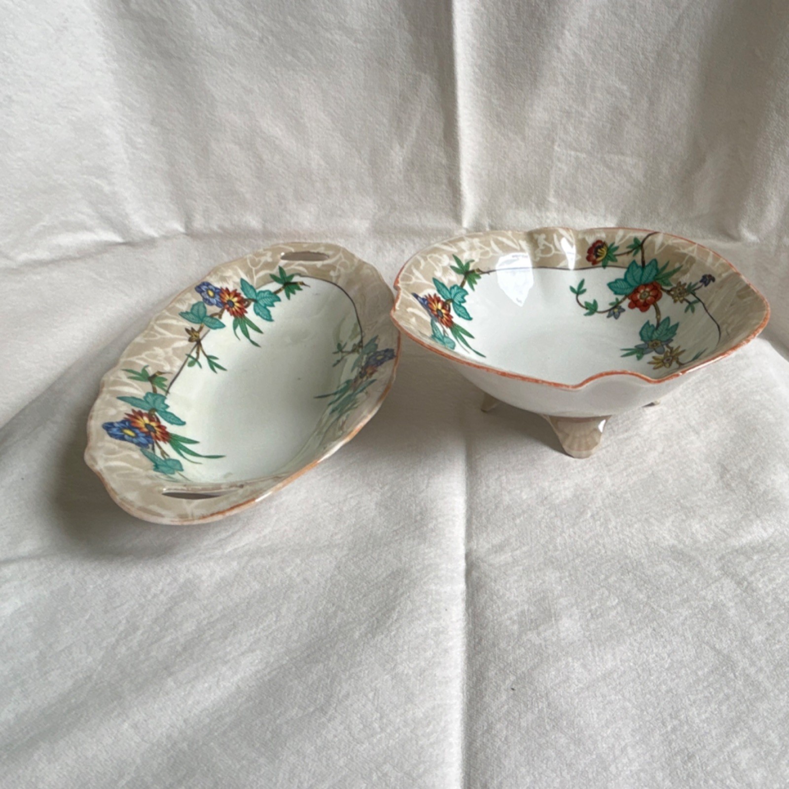 Vintage RS Germany Porcelain Floral Pattern Oval & Round Dish Set
