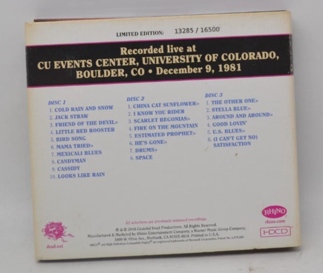 Grateful Dead Dave’s Picks Vol 20 - Boulder CO 12/9/81 3 CD Set - Image 2 of 2