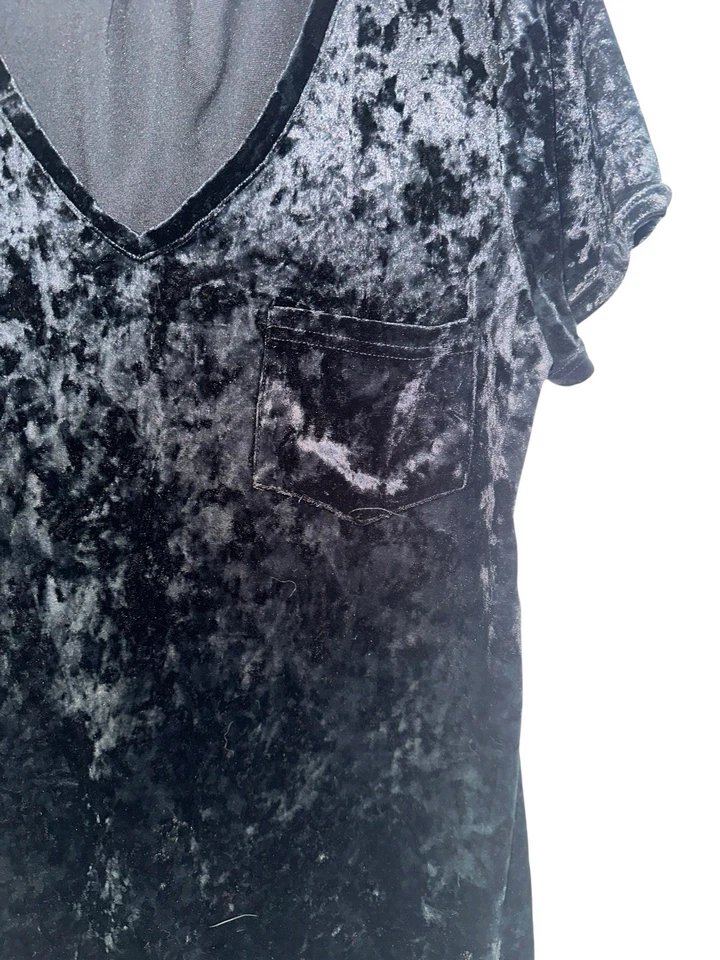 Spring + Mercer Crushed Velvet Legging Tee Black V-Neck Short Sleeve Sz S Witchy - Image 2 of 4