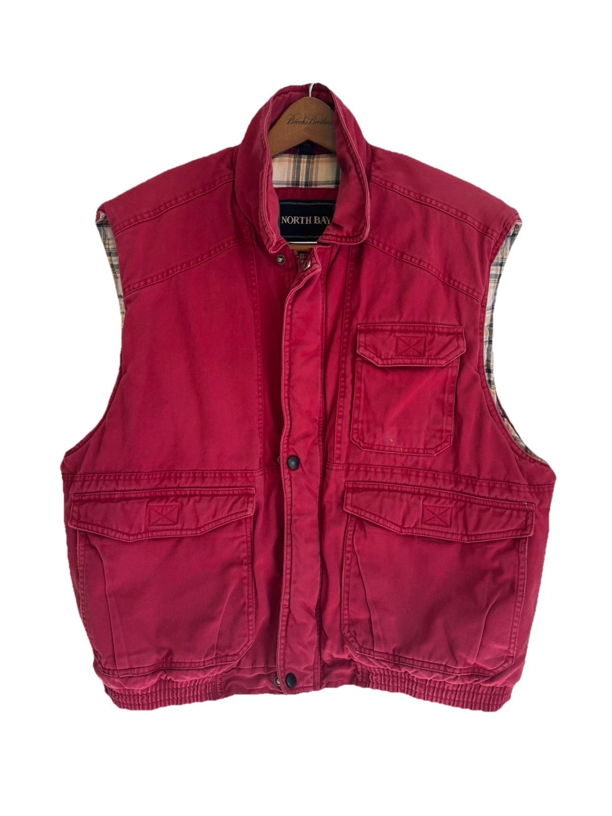 Vintage North Bay Vest Mens Med Red Full Zip Quilted Flannel Lining Pockets