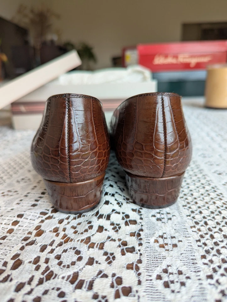 Узкие кожаные туфли-лодочки Bruno Magli Tomaia Pelle цвет крокодила Италия Болонья размер 8 AAA - Изображение 3 из 4