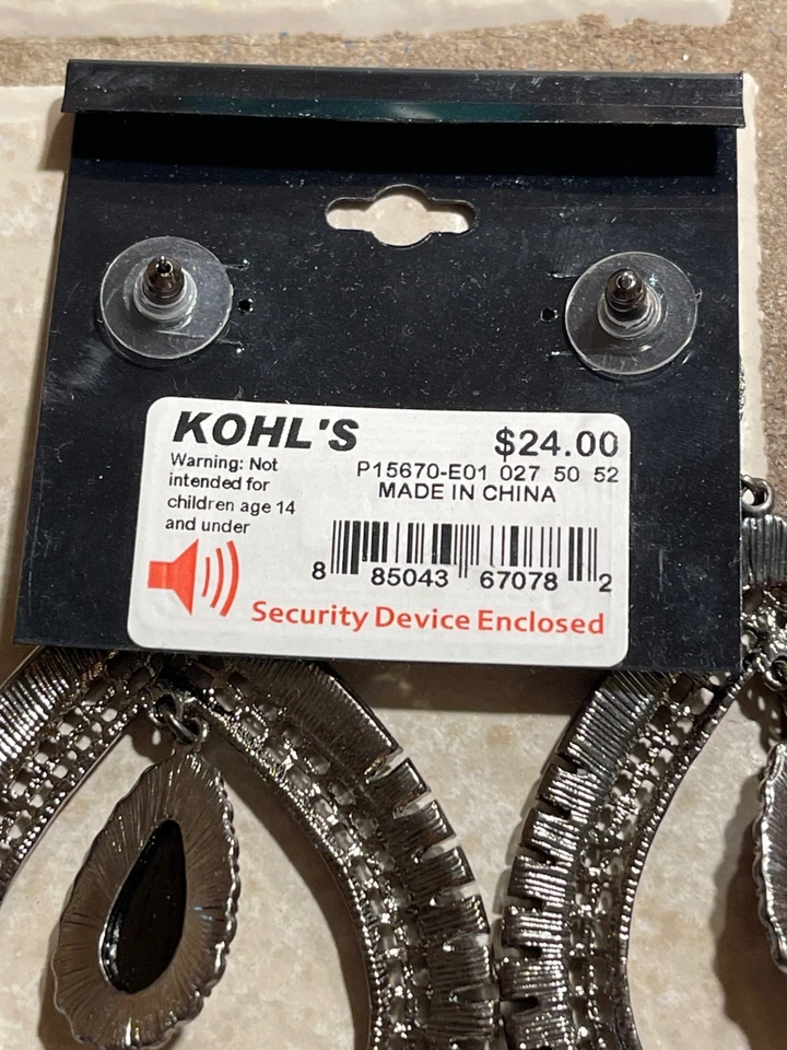 Apt.9 Black & Silver Teardrop Statement Earrings w Black Gemstone Pierced Ears - Image 3 of 4