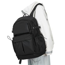 Black Laptop Backpack For Men Simple College Backpack Lightweight Travel Back...