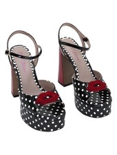 Betsey Johnson Allyson Lips Polka Dot Platform Block Heel Sandals Sz 9M
