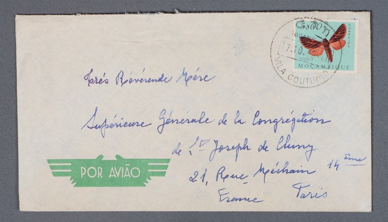 MayfairStamps Mozambique Butterfly $5.00 Vila Coutinho to Paris France Air Mail