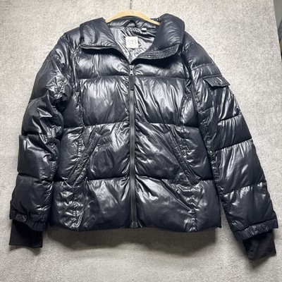 S13 Black Glossy Down Puffer Jacket Women s XL NYC Streetwear Winter Style