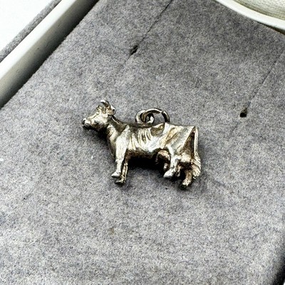 Vintage 925 Sterling Silber Milchkuh Hänger Charm für Armband Bauernhof Tier