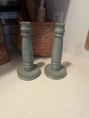 Handmade Pair Of Wooden Candle Holders