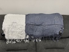 2 Pc Women Scarf Wrap Shawl Set Fringe Rhinestone White Gray 70  