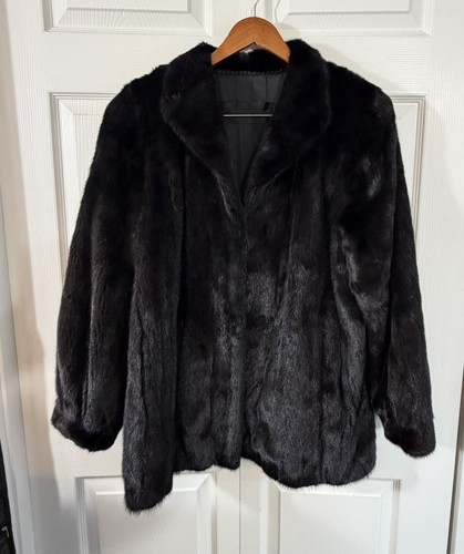 Super Soft Saga Mink Fur Coat Genuine Ranched Mink Fur Coat Black Womens Size 14