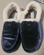 OluKai Ku  una Lanui Womens Sz 9 Moccasin/Slipper Sheep Fur Blue Synthetic Velvet
