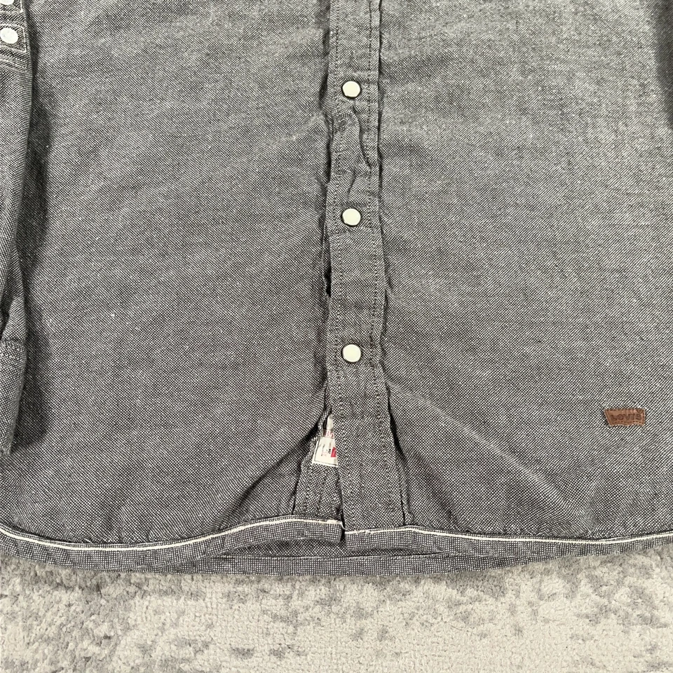 Levis Western Shirt Mens Large Grey Linen Blend Pearl Snap Long Sleeve Cowboy - Image 3 of 4