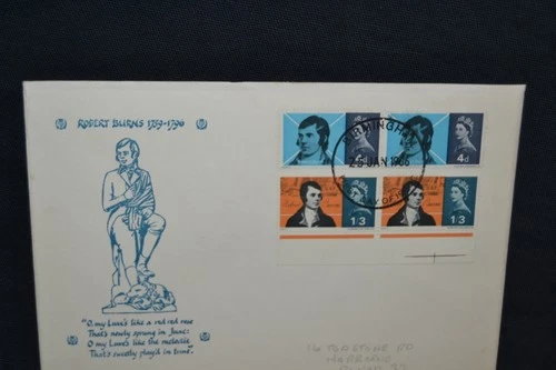 GB first day cover 1966 Robert Burns with pairs on special cover