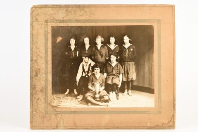 1920s Silver Gelatin Print 13½x11½'' - Young Female Sports Team with Trophy V21