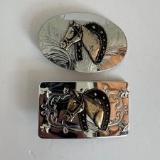 Vintage Western Horse Head Belt Buckle Set Silver  Gold Tone Cowboy Rodeo Lot 2