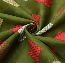 Sushila Vintage Green Geometric Saree 100 Pure Cotton Sari Printed Craft Fabric