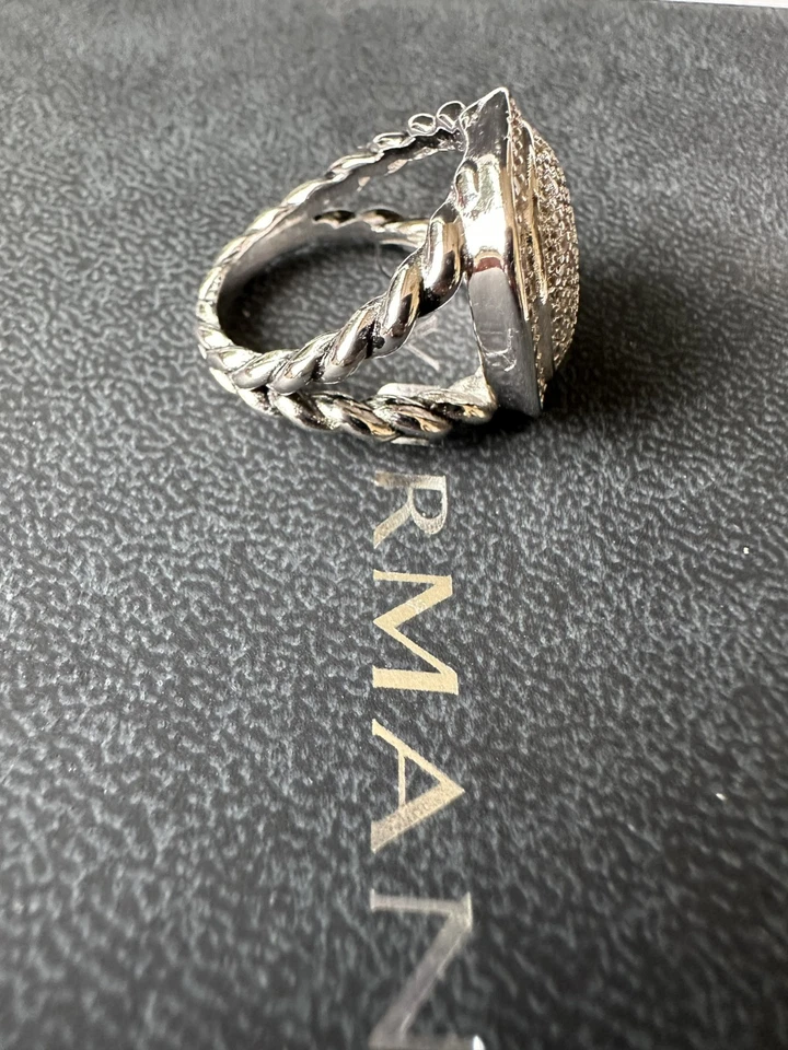 David Yurman Albion 18 mm 925 Silver Diamond Dome Ring – US Size 8 - Image 3 of 4