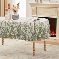 Spring Summer Tablecloth 60x84 Inch Oval, Wild Flowers Floral Table Cover for