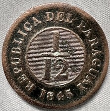 Paraguay | 1845 1/12 Real | Copper Coin |KM1| Lion |Weight:5.9g 23.6mm x 1.7mm
