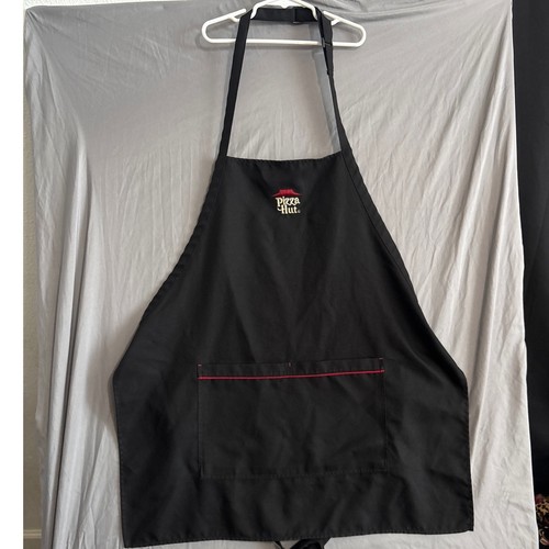 Pizza Hut Bib Apron Black Fast Food Workwear Embroidered Logo Pocket Uniform